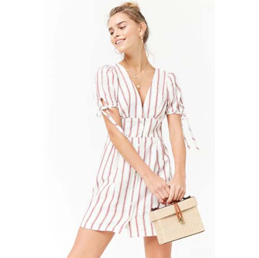 Forever 21 Plunging Striped Dress Size Small